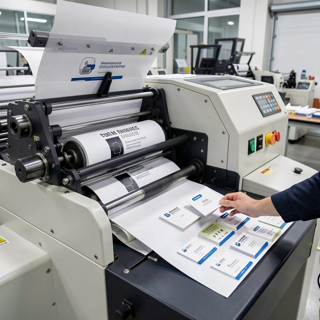 Professional offset printing press producing high-quality business cards
